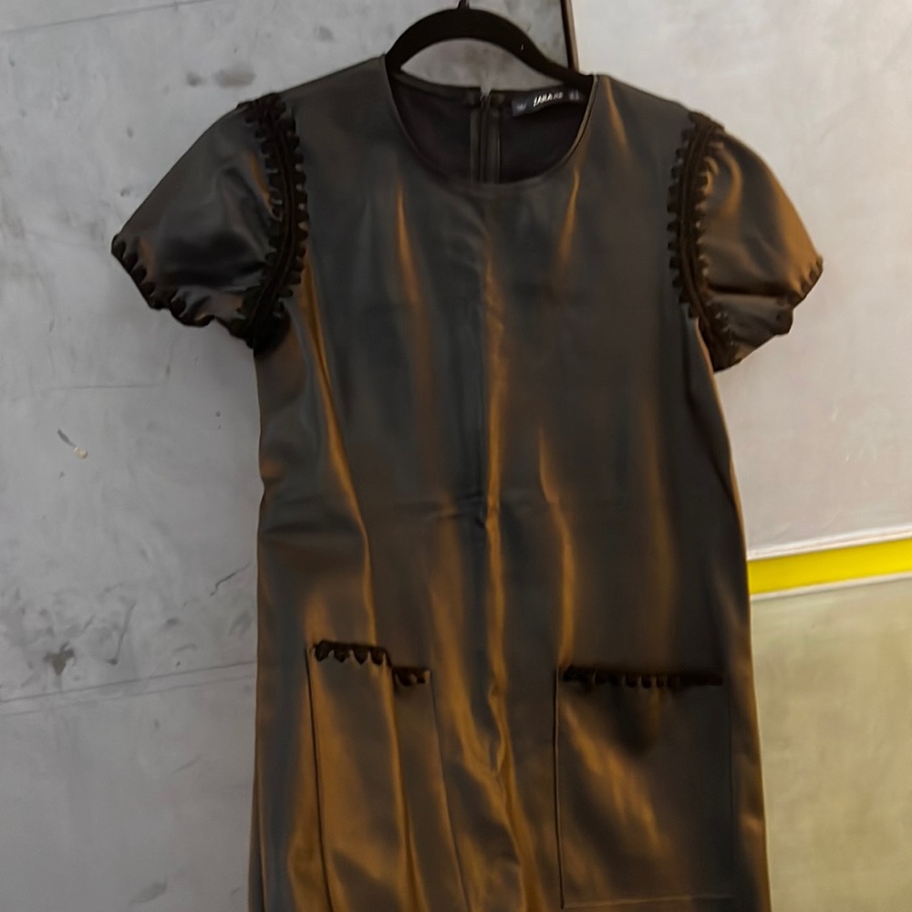 Zara Knit A black faux leather mini dress